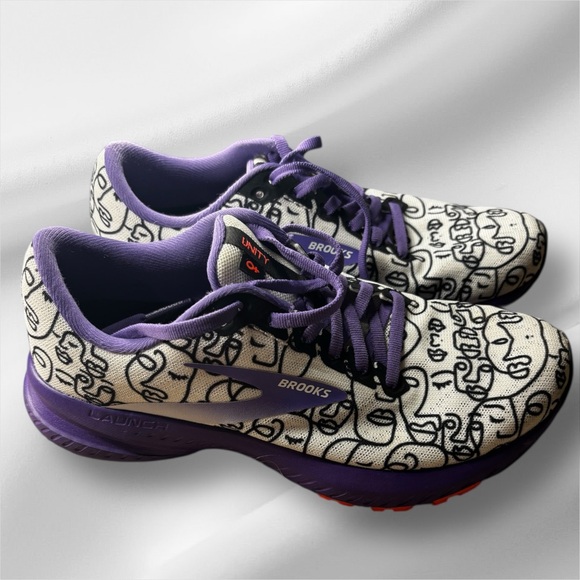 Brooks Shoes - Brooks Launch 7 UNITY Women’s Running Shoes | Purple & Black Faces Print Size 7
